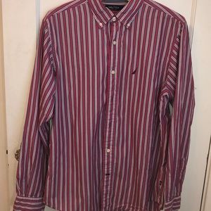 Nautica vibrant pink and white striped button down